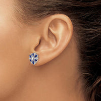 14K White Gold Sapphire and Diamond Button Earrings - 0.26 Carat Total Sapphire Weight, 0.07 Carat Total Diamond Weight by Monteluci Fine Jewelry