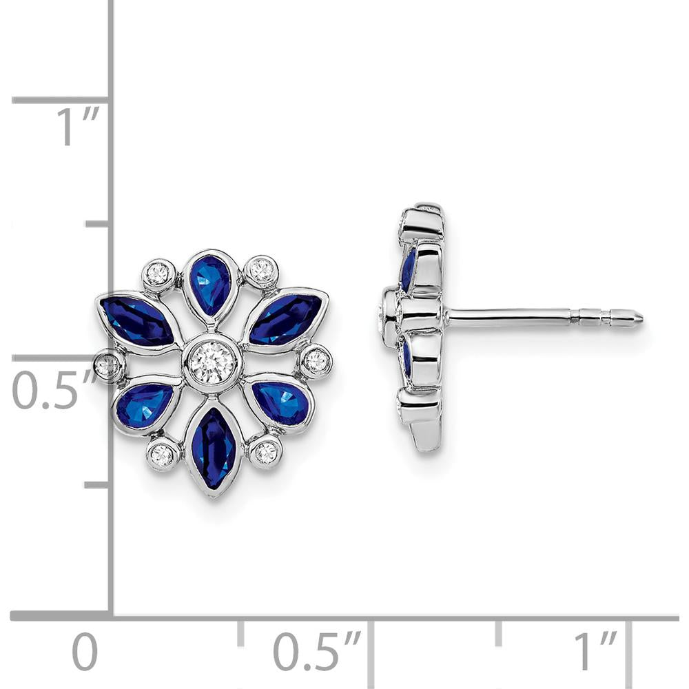 14K White Gold Sapphire and Diamond Button Earrings - 0.26 Carat Total Sapphire Weight, 0.07 Carat Total Diamond Weight by Monteluci Fine Jewelry