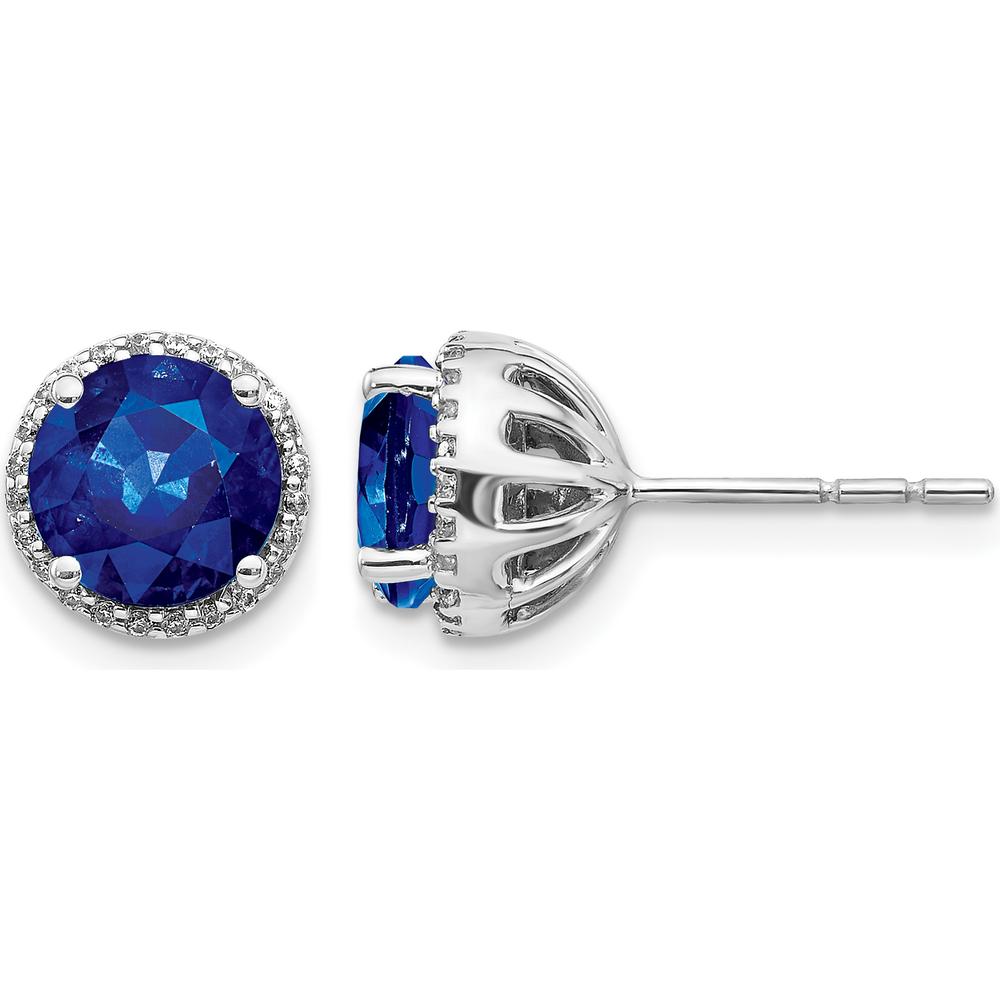 14K White Gold Sapphire and Diamond Button Earrings - 1.185 Carat Total Sapphire Weight, 0.12 Carat Total Diamond Weight by Monteluci Fine Jewelry