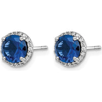 14K White Gold Sapphire and Diamond Button Earrings - 1.185 Carat Total Sapphire Weight, 0.12 Carat Total Diamond Weight by Monteluci Fine Jewelry