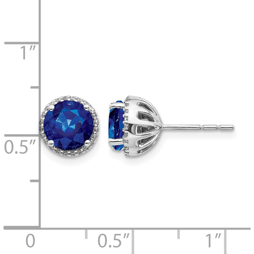 14K White Gold Sapphire and Diamond Button Earrings - 1.185 Carat Total Sapphire Weight, 0.12 Carat Total Diamond Weight by Monteluci Fine Jewelry