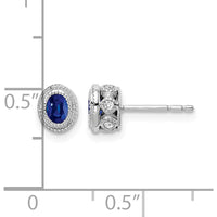 14K White Gold Sapphire and Diamond Button Earrings with Oval Sapphires - 0.38 Carat Total Sapphire Weight, 0.12 Carat Total Diamond Weight by Monteluci Fine Jewelry