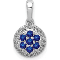 14K White Gold Sapphire and Diamond Cluster Halo Pendant with Round Sapphires - 0.42 Carat Total Gem Weight by Lumare Gioia