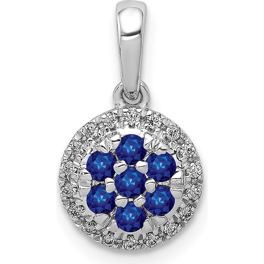 14K White Gold Sapphire and Diamond Cluster Halo Pendant with Round Sapphires - 0.42 Carat Total Gem Weight by Lumare Gioia