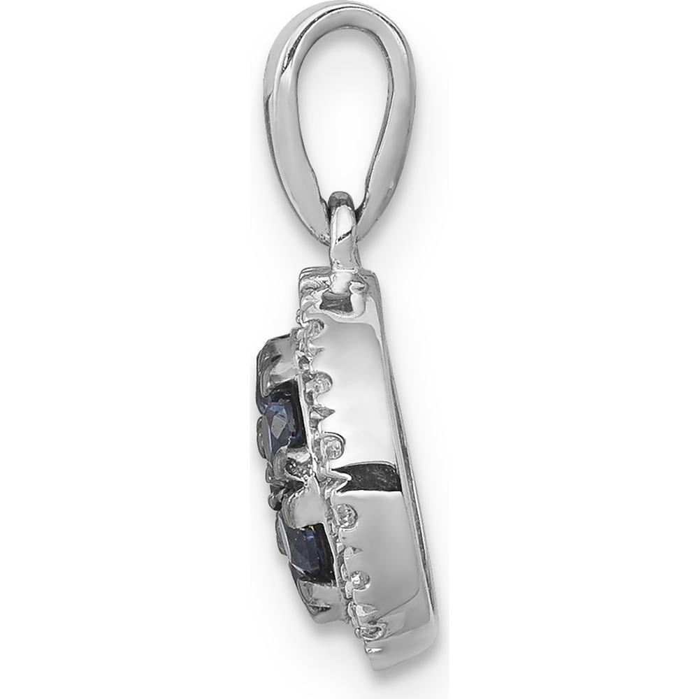 14K White Gold Sapphire and Diamond Cluster Halo Pendant with Round Sapphires - 0.42 Carat Total Gem Weight by Lumare Gioia