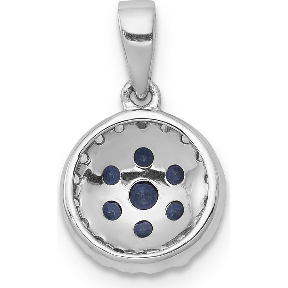 14K White Gold Sapphire and Diamond Cluster Halo Pendant with Round Sapphires - 0.42 Carat Total Gem Weight by Lumare Gioia