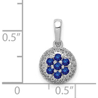 14K White Gold Sapphire and Diamond Cluster Halo Pendant with Round Sapphires - 0.42 Carat Total Gem Weight by Lumare Gioia