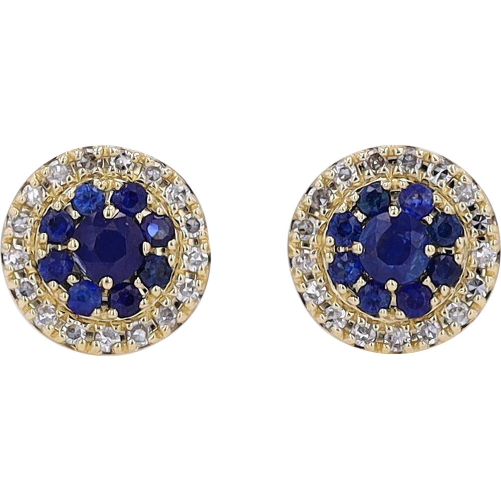 14K White Gold Sapphire & Diamond Cluster Stud Earrings - 0.55 - 0.65 Carat Total Sapphire Weight / 0.20 Carat Total Diamond Weight
