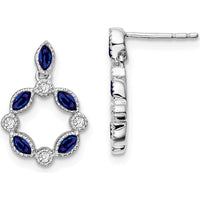14K White Gold Sapphire and Diamond Dangle Earrings - 0.13 Carat Marquise Sapphires and 0.012 Carat Round Diamonds by Monteluci Fine Jewelry