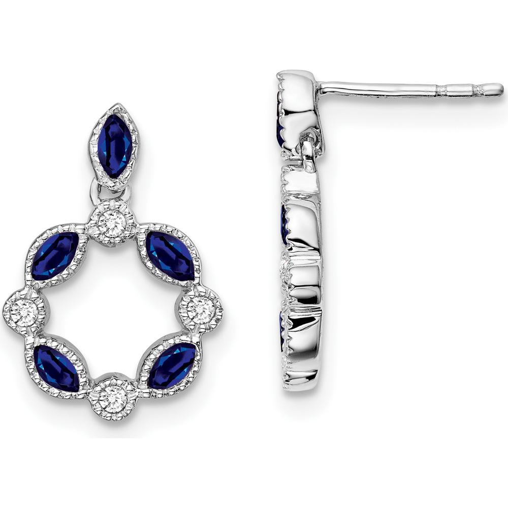 14K White Gold Sapphire and Diamond Dangle Earrings - 0.13 Carat Marquise Sapphires and 0.012 Carat Round Diamonds by Monteluci Fine Jewelry
