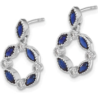 14K White Gold Sapphire and Diamond Dangle Earrings - 0.13 Carat Marquise Sapphires and 0.012 Carat Round Diamonds by Monteluci Fine Jewelry