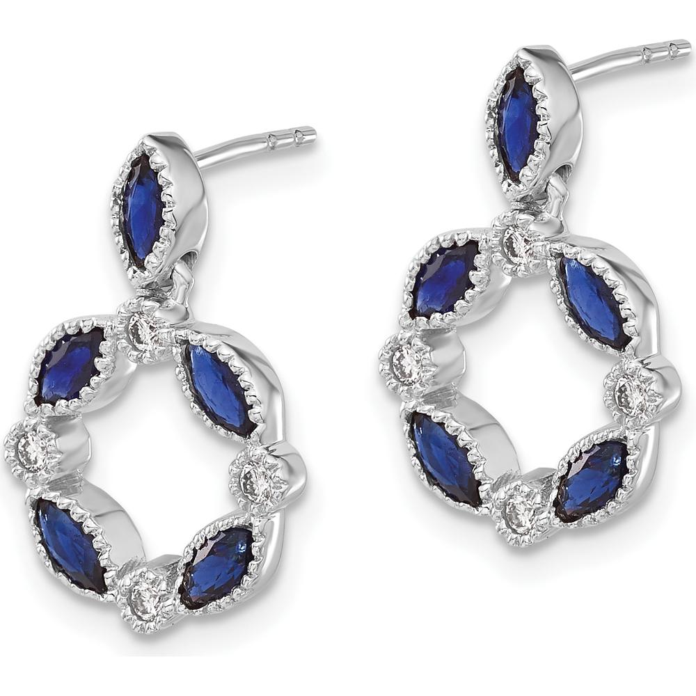 14K White Gold Sapphire and Diamond Dangle Earrings - 0.13 Carat Marquise Sapphires and 0.012 Carat Round Diamonds by Monteluci Fine Jewelry
