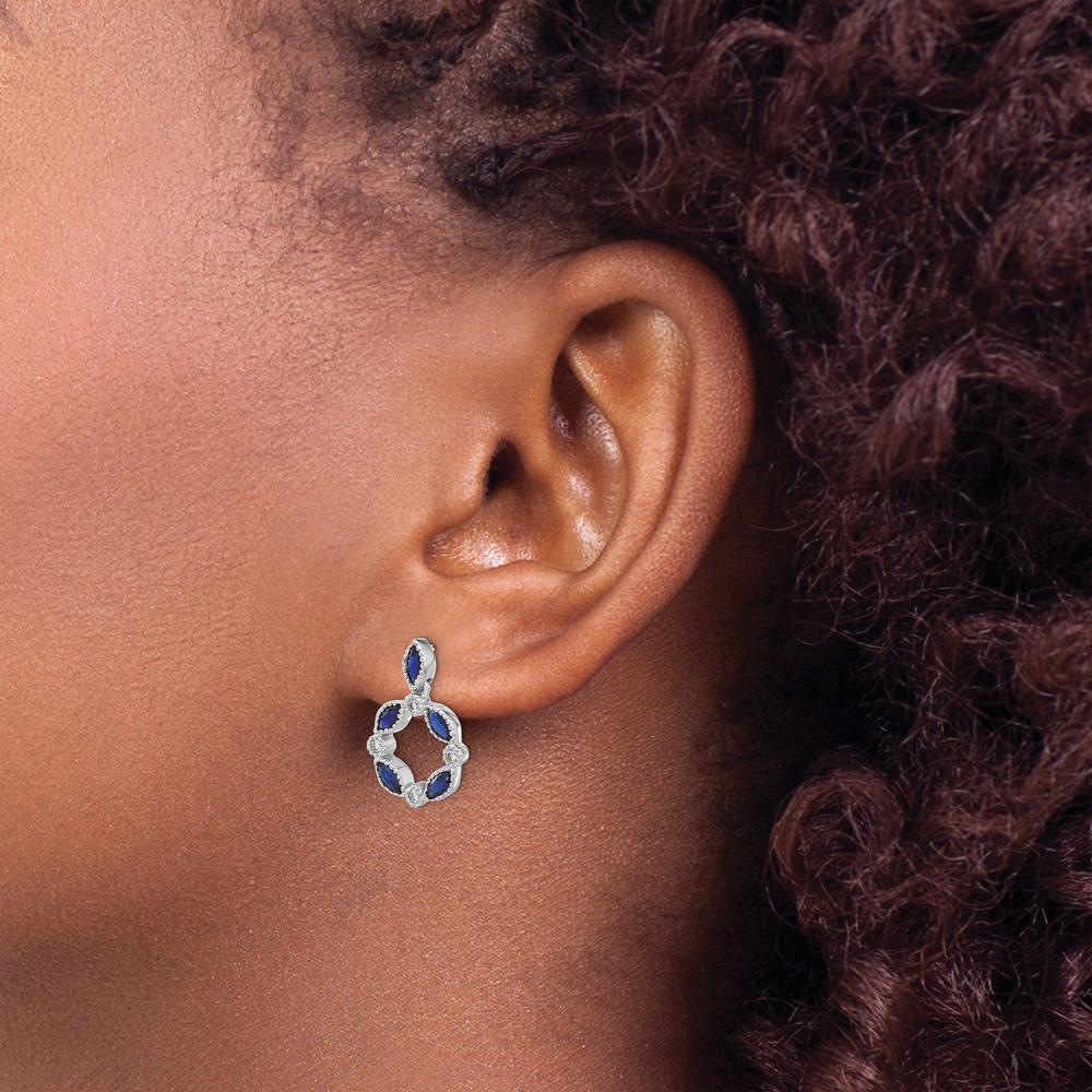 14K White Gold Sapphire and Diamond Dangle Earrings - 0.13 Carat Marquise Sapphires and 0.012 Carat Round Diamonds by Monteluci Fine Jewelry