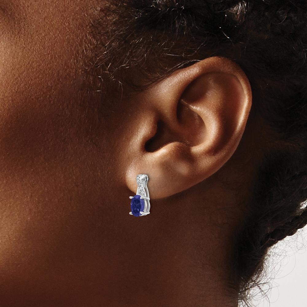 14K White Gold Sapphire and Diamond Drop Earrings - 0.75 Carat Total Gem Weight by Monteluci Fine Jewelry