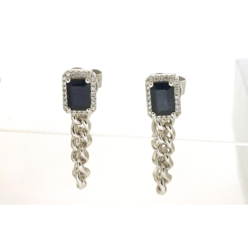 14K White Gold Sapphire & Diamond Drop Earrings - 1.4 Carats Total Sapphire Weight