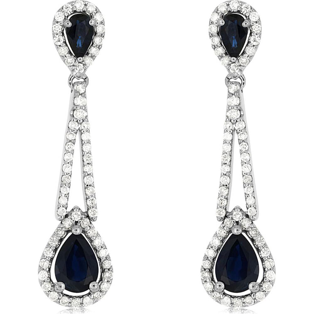 14K White Gold Sapphire & Diamond Drop Earrings with Pear-Shaped Sapphires - 2.40 Carats Total Sapphire Weight