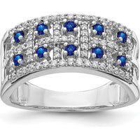 14K White Gold Sapphire and Diamond Fancy Ring with Natural Sapphires and Diamonds - 0.88 Carat Total Gemstone Weight by 0