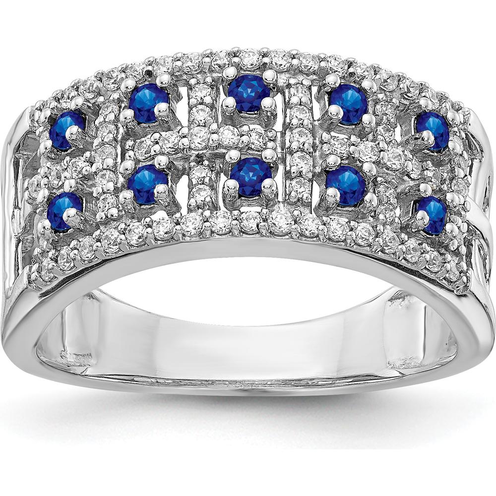14K White Gold Sapphire and Diamond Fancy Ring with Natural Sapphires and Diamonds - 0.88 Carat Total Gemstone Weight by 0