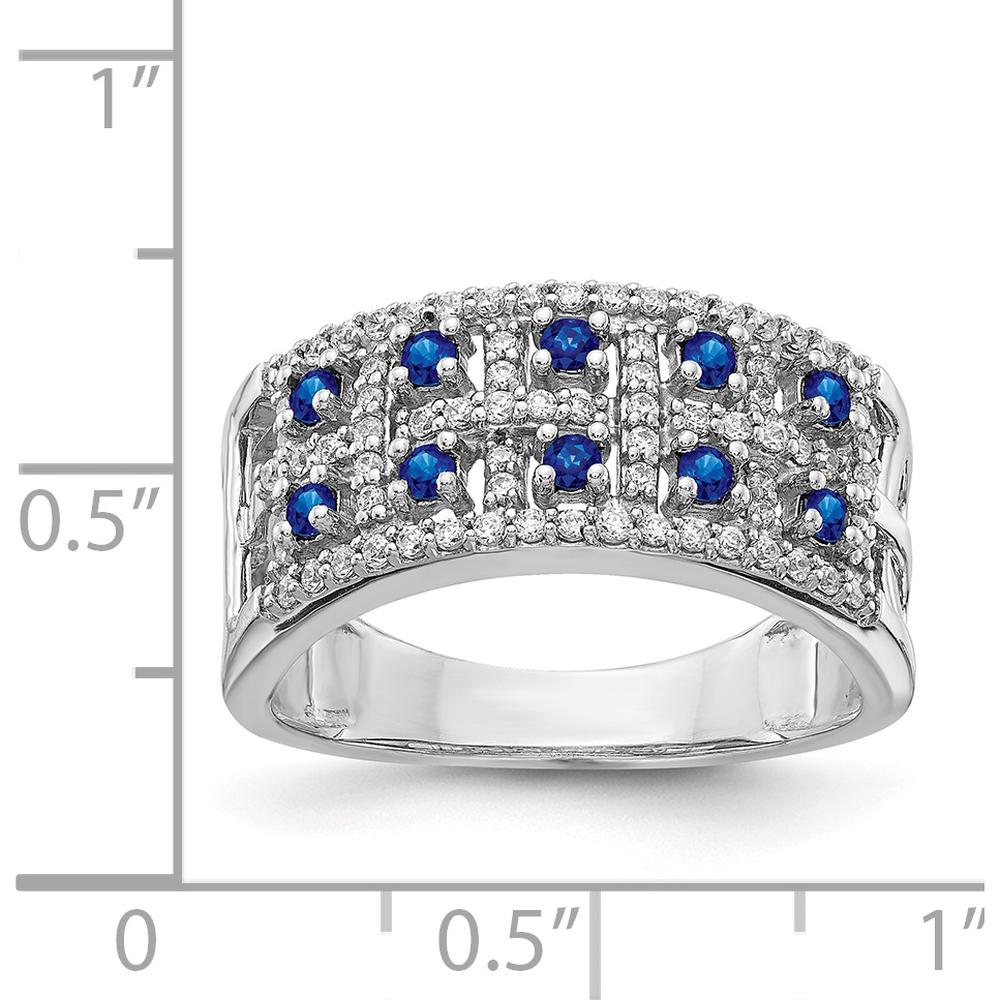 14K White Gold Sapphire and Diamond Fancy Ring with Natural Sapphires and Diamonds - 0.88 Carat Total Gemstone Weight by 0