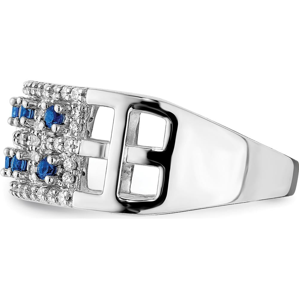 14K White Gold Sapphire and Diamond Fancy Ring with Natural Sapphires and Diamonds - 0.88 Carat Total Gemstone Weight by 0