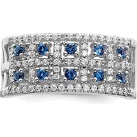 14K White Gold Sapphire and Diamond Fancy Ring with Natural Sapphires and Diamonds - 0.88 Carat Total Gemstone Weight by 0