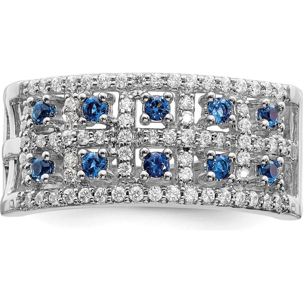 14K White Gold Sapphire and Diamond Fancy Ring with Natural Sapphires and Diamonds - 0.88 Carat Total Gemstone Weight by 0