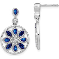14K White Gold Sapphire and Diamond Floral Dangle Earrings - 0.26 Carat Total Sapphire Weight, 0.12 Carat Total Diamond Weight by Monteluci Fine Jewelry