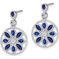 14K White Gold Sapphire and Diamond Floral Dangle Earrings - 0.26 Carat Total Sapphire Weight, 0.12 Carat Total Diamond Weight by Monteluci Fine Jewelry