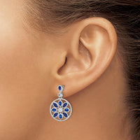 14K White Gold Sapphire and Diamond Floral Dangle Earrings - 0.26 Carat Total Sapphire Weight, 0.12 Carat Total Diamond Weight by Monteluci Fine Jewelry
