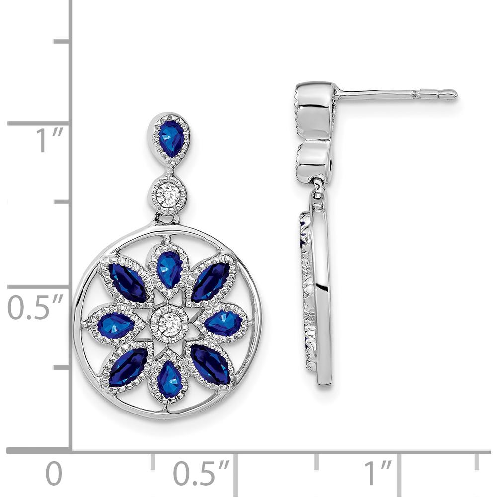 14K White Gold Sapphire and Diamond Floral Dangle Earrings - 0.26 Carat Total Sapphire Weight, 0.12 Carat Total Diamond Weight by Monteluci Fine Jewelry