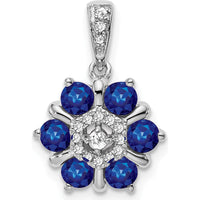 14K White Gold Sapphire and Diamond Floral Pendant - 0.14 Carat Total Gemstone Weight by Lumare Gioia
