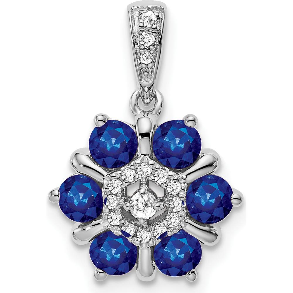 14K White Gold Sapphire and Diamond Floral Pendant - 0.14 Carat Total Gemstone Weight by Lumare Gioia