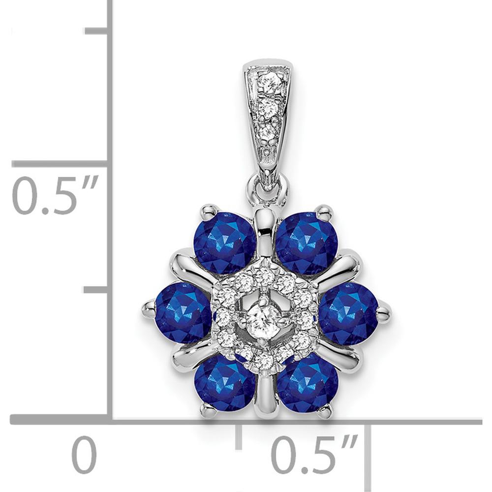 14K White Gold Sapphire and Diamond Floral Pendant - 0.14 Carat Total Gemstone Weight by Lumare Gioia
