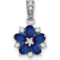 14K White Gold Sapphire and Diamond Floral Pendant - 0.162 Carat Sapphire & 0.037 Carat Diamond Total Weight by Lumare Gioia