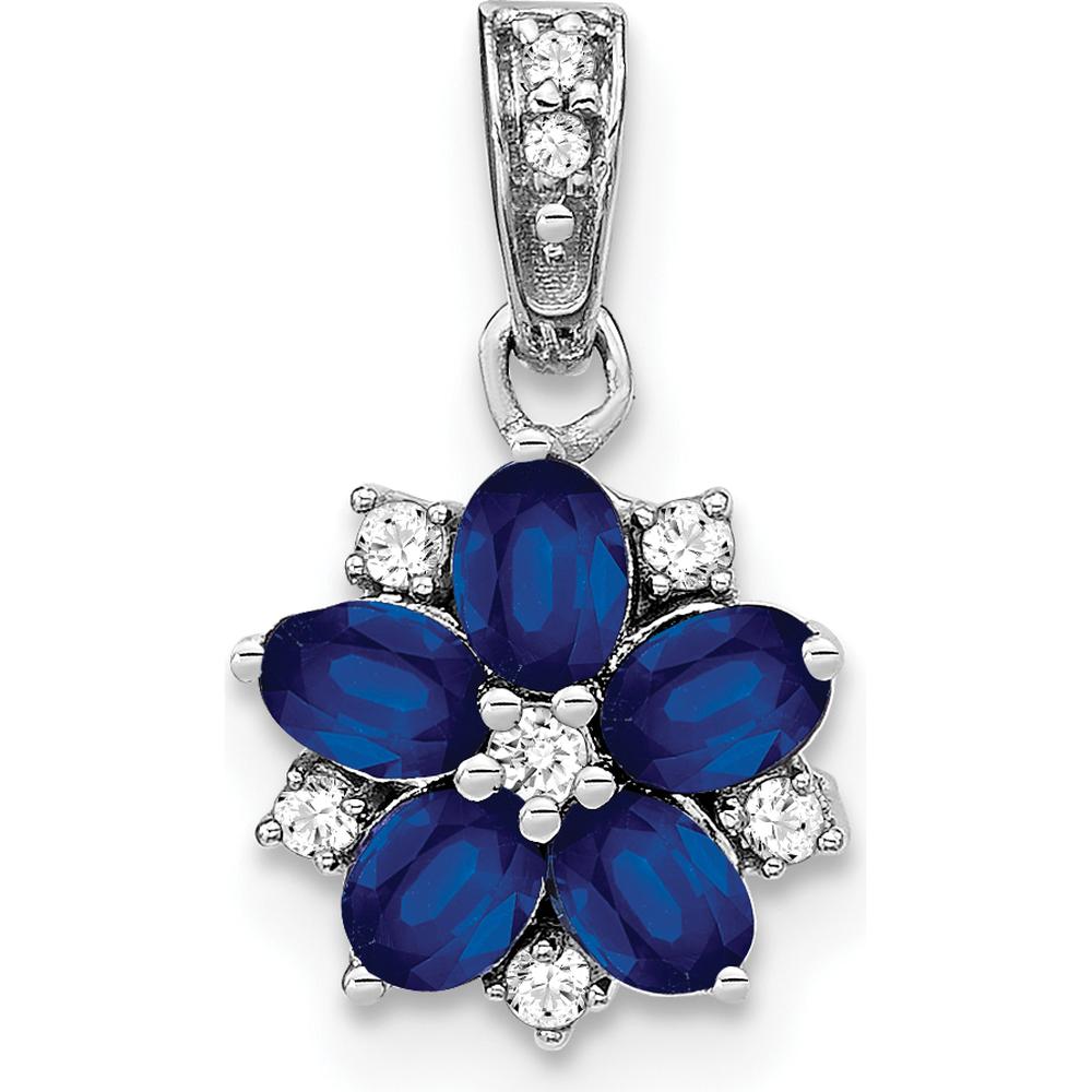 14K White Gold Sapphire and Diamond Floral Pendant - 0.162 Carat Sapphire & 0.037 Carat Diamond Total Weight by Lumare Gioia