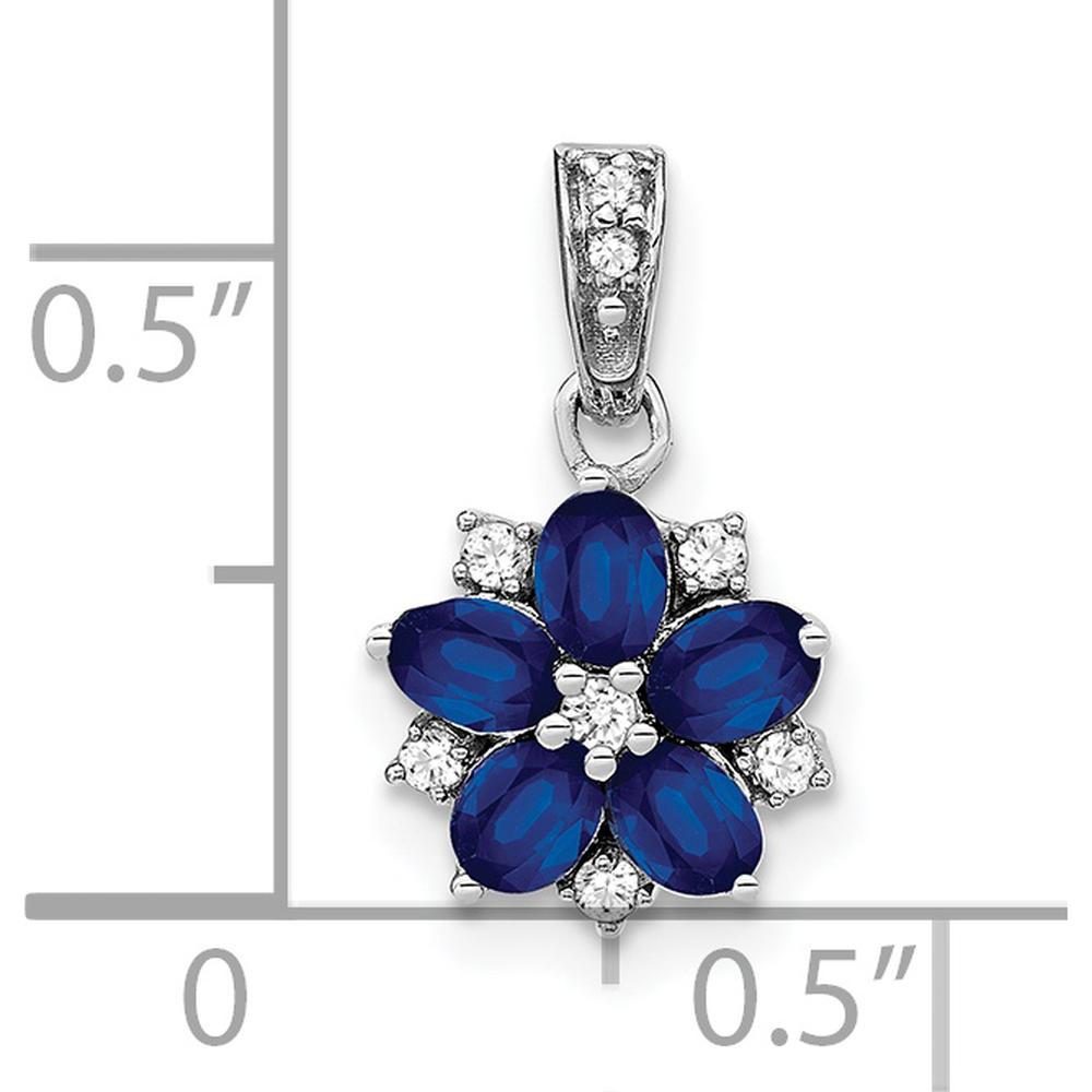 14K White Gold Sapphire and Diamond Floral Pendant - 0.162 Carat Sapphire & 0.037 Carat Diamond Total Weight by Lumare Gioia