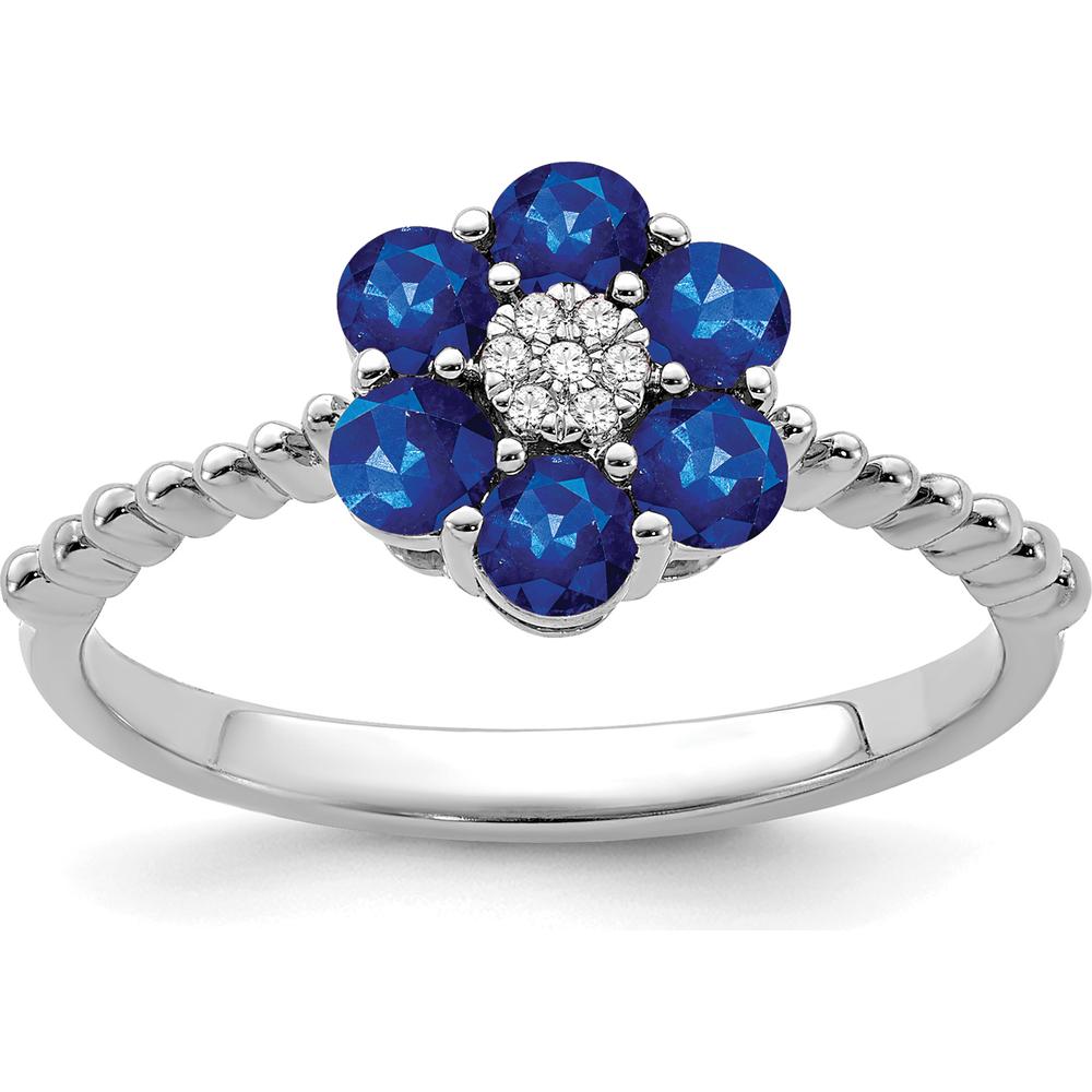 14K White Gold Sapphire and Diamond Floral Ring - 0.10 Carat Total Sapphire Weight, 0.004 Carat Total Diamond Weight by 0