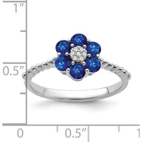 14K White Gold Sapphire and Diamond Floral Ring - 0.10 Carat Total Sapphire Weight, 0.004 Carat Total Diamond Weight by 0