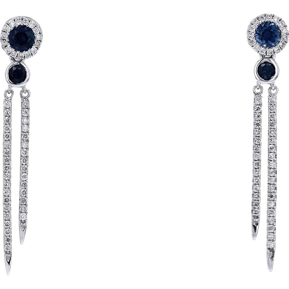 14K White Gold Sapphire and Diamond Halo Dangle Earrings - 0.33 Carats Total Diamond Weight