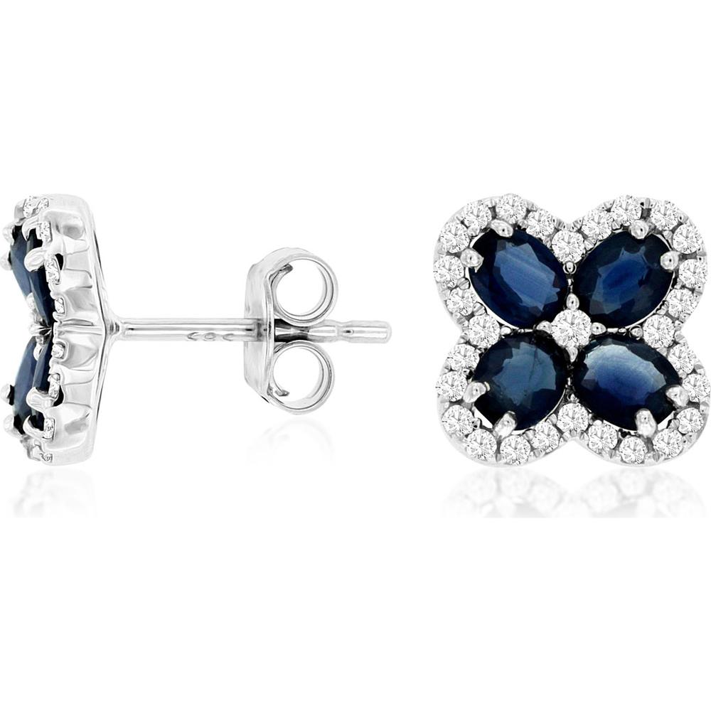 14K White Gold Sapphire & Diamond Halo Earrings - 1.80 Carats Total Sapphire Weight