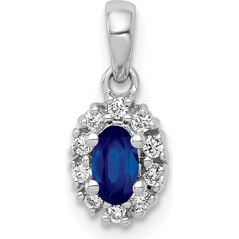 14K White Gold Sapphire and Diamond Halo Pendant - 0.35 Carat Sapphire, 0.10 Carat Diamond by Lumare Gioia