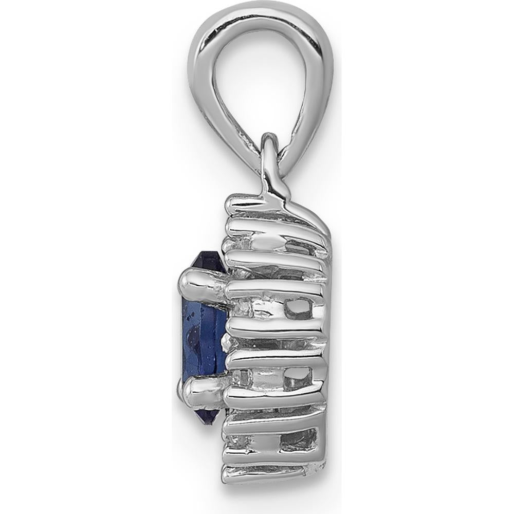14K White Gold Sapphire and Diamond Halo Pendant - 0.35 Carat Sapphire, 0.10 Carat Diamond by Lumare Gioia