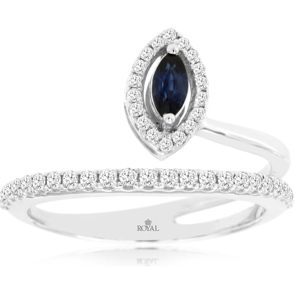 14K White Gold Sapphire and Diamond Halo Ring - 0.22 Carats Sapphire, 0.32 Carats Total Diamond Weight