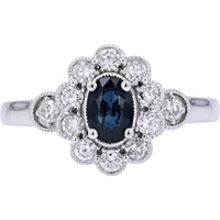14K White Gold Sapphire & Diamond Halo Ring - 0.50 Carats Total Carats Weight