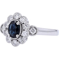 14K White Gold Sapphire & Diamond Halo Ring - 0.50 Carats Total Carats Weight