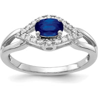 14K White Gold Sapphire and Diamond Halo Ring - 0.519 Carat Lab Created Sapphire and 0.11 Carat Total Diamond Weight by 0