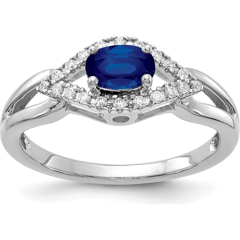 14K White Gold Sapphire and Diamond Halo Ring - 0.519 Carat Lab Created Sapphire and 0.11 Carat Total Diamond Weight by 0