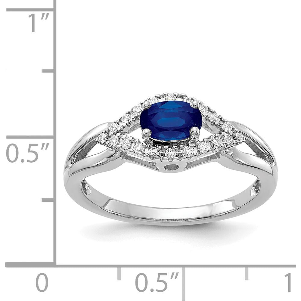 14K White Gold Sapphire and Diamond Halo Ring - 0.519 Carat Lab Created Sapphire and 0.11 Carat Total Diamond Weight by 0
