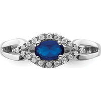 14K White Gold Sapphire and Diamond Halo Ring - 0.519 Carat Lab Created Sapphire and 0.11 Carat Total Diamond Weight by 0