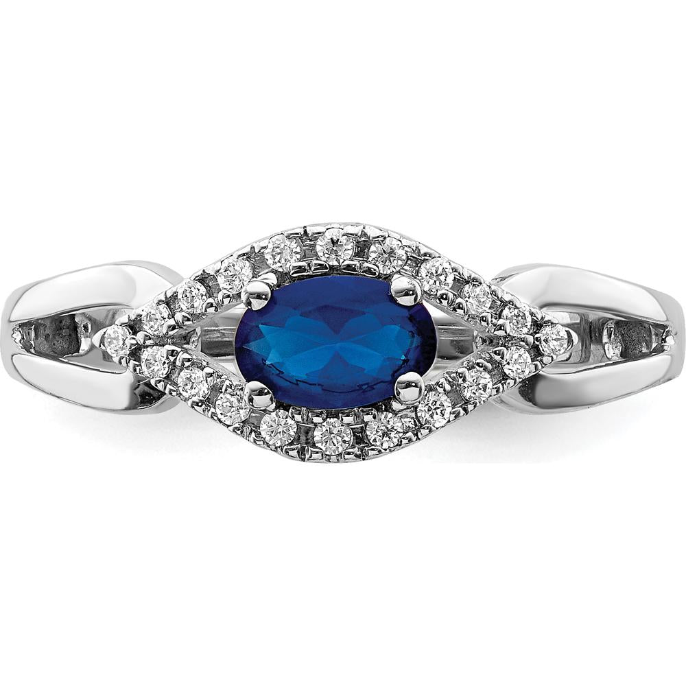 14K White Gold Sapphire and Diamond Halo Ring - 0.519 Carat Lab Created Sapphire and 0.11 Carat Total Diamond Weight by 0